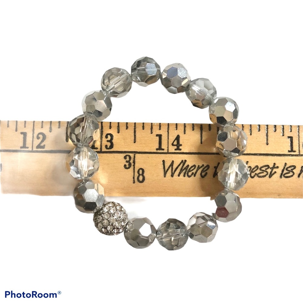 Transparent Beaded Cut Crystal Bracelet Clear Stones Stretch Cuff Bangle 7” - Picture 6 of 8